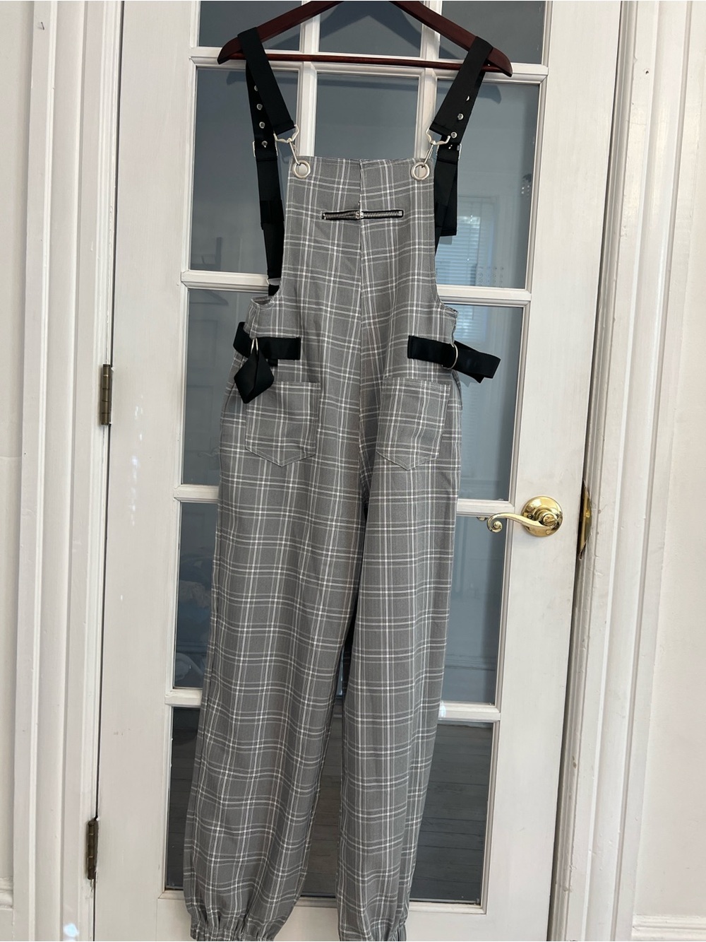 36 POINT 5 Women's Gray & White Plaid Overalls Size S